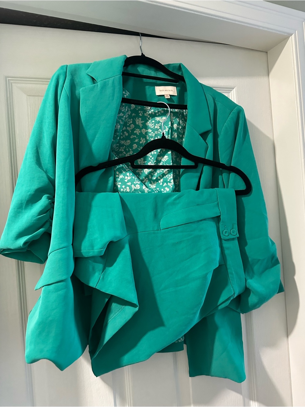 Skies Are Blue Teal Green Blazer and Shorts Set